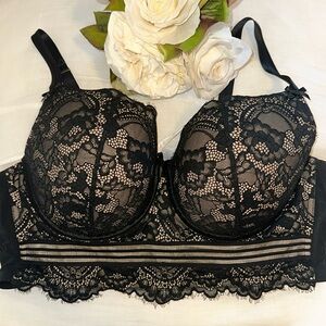 Cacique Comfort Boost Lined Black Balconette Bra, Lace Underwire Size 44C